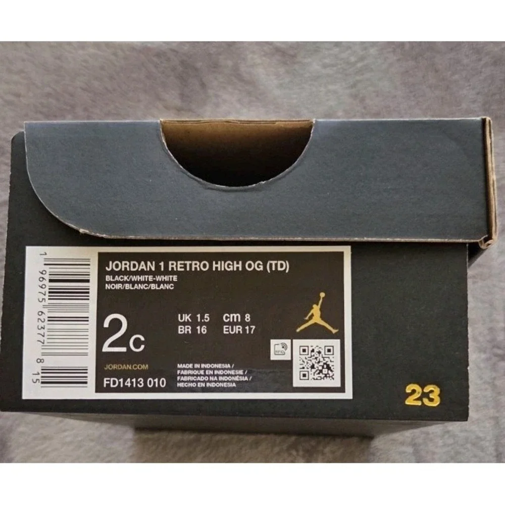 NIKE AIR JORDAN 1 RETRO HIGH OG (TD) BLACK/WHITE NEW WITH BOX SIZE 2C